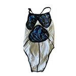 TYR Durafast Lined Blue Black White Floral Racerback Performance Girls Women’s S Photo 7