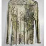 KOMAROV Crinkle Mesh Long Sleeve Shirt Medium Beige Green Retro Blouse Career Photo 6