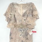 Mac Duggal  67842 Bell Sleeve Floral Embellished Formal Event Gown, Taupe Size 4 Photo 4