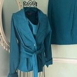 SAMUEL DONG S Teal 3 Piece Belted Blazer Suit Skirt Small Photo 0