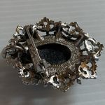 Vintage Baroque Opal Style Glass Brooch Pendant Gold Ornate Frame Pin Victorian Silver Photo 4