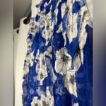 Elie Tahari  Trixie Ruffle Blue and White Floral Textured Sleeveless Blouse Photo 7