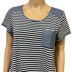 Elie McCarthy Tshirt Pocket Tee Short Sleeve Striped Dress Womens Medium Blue Photo 1