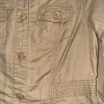 Eddie Bauer  Women Tan Linen Cotton Utility Jacket Button Up Roll Tab Sleeve M Photo 5