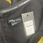 City Chic Jumpsuit SZ 14 Black White Yellow Crepe Floral Print Off The Shoulder Photo 3