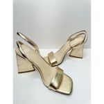 BP Sandals Womens Size 5 Gold Parker Ankle Strap Chunky Triangular Heels Photo 6