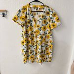 H&M Divided  Sunflower Lightweight V Neck Baby Doll Mini Dress L Photo 1