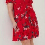 Torrid Size 2X red floral lace-up neck mini skater dress in gauze fabric Photo 0