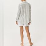 Quince  Black Striped European Linen Long Sleeve Preppy Coastal Fisherman Shirt L Photo 2