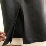 Genuine Leather Black midi knee length high pleated waist skirt back slit large belt loops aline straight pencil office siren core #goth #grunge dark academia preppy corporate girlie #modest Women 8/M Photo 3