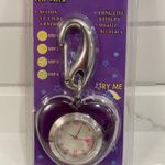 Vintage Y2K Flirt Flashing Light Clip Watch Heart Purple Silvertone Charm New Photo 0