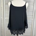 INC  (International Concepts) Cold Shoulder Blouse Lace Trim Black-Small Photo 3