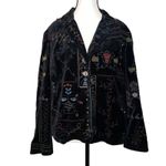 Chico’s Black Velvet Floral Tribal Folk Studded Jacket Size 12 (Chico’s 2) Photo 1