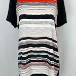 NYDJ New Striped Woven Front Solid Knit Back Short Sleeve Top Size Small Photo 2