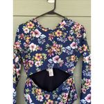 Ocean Pacific  OP Navy Blue Tropical Floral Flower Cutout Swimsuit Bathing Suit L Photo 1