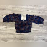 American Eagle  Boho Plaid Crochet Top Size M Photo 5