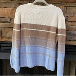 Design History  ivory cream colorblock taupe blue stripe tan crewneck sweater Photo 3