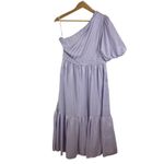 Self Portrait Lilac One Shoulder Midi‎ Dress Sz 10 Pleated Tiered Wedding Pastel Purple Photo 4