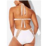 NWT Womens Ashley Graham Cutout Halter sexy lace up monokini one piece size 6 White Photo 4