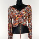 H&M Womens  Boho Rayon Floral Puff Sleeve Cropped Blouse Small Spring Summer Photo 1