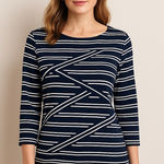 Chico's Chico’s Women’s Layered Double-Stripe Top Black White Nautical Preppy Coastal M Photo 0