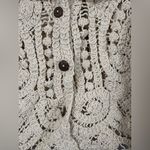 Ultra Pink  Ivory Crochet Knit Button Cardigan Large Boho Beach Summer Cottage Photo 3