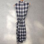Vince  Wrap Midi Dress Blue Plaid Shadow Lightweight Sleeveless‎ Lagenlook Sz M Photo 5