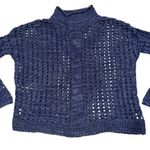 Free People  Navy Blue Open Weave Oversized Angora Blend Fisherman Sweater Small Photo 3