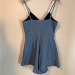 Hem & Thread Denim Chambray Adjustable Strap Romper Medium Ruffle Legs Tie Front Photo 5