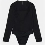 ZARA  Textured Square Neck Long Sleeve Black‎ Bodysuit Top Size Small Photo 6