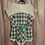 POL  Green Boho Button Up Plaid Short Sleeve Romper Medium NWT Photo 1