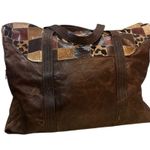 Vintage Leather Patchwork Duffel Bag – Extra Large Weekender Travel Tote Brown Photo 8