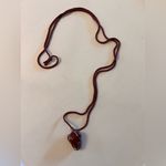 Stone Pendant Burnt Orange/Brown Necklace w Leather Cord boho festival natural Orange Photo 0