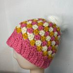 Handmade Crochet Beanie Pink Pompom Youth Adult Fall Photo 3