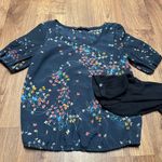 ZARA  Basic Womens Navy Blue Floral Puff Sleeve Crew Neck Blouse Size XS Photo 8