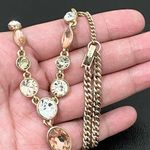 Givenchy Signed  Gold -Tone  Rivoli Peach Clear Rhinestone Crystal  Y Necklace Photo 6