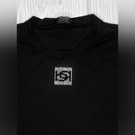 Bebe  Women’s Black Rhinestone Cropped Short Sleeve Top Photo 3