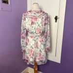 Lulus  NWT Floral Mini Dress Long Sleeve V Neck Smocked Waist‎ Party White Medium Photo 2