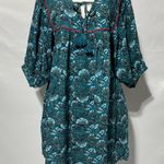 Band Of The Free New Floral Print Tassel Tie Babydoll Mini Dress Teal Size Small Photo 4