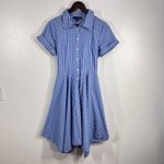Ivy + Blu Striped Shirt Dress Fit & Flare handkerchief hem Cotton Blue White 10 Photo 2