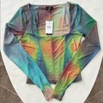 NWT AFRM Kona Mesh Rainbow Square Neck Top Size S Blue Photo 2