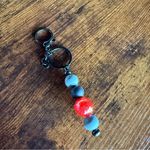 Hand Crafted Vibrant Red and Subtle Gray Beaded Key Holder Photo 0