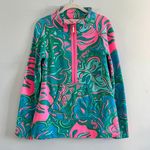 Lilly Pulitzer Skipper Popover Cheetah Tropical Leaf Print 1/2 Zip Photo 0