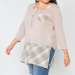 L LOVE Taupe Plaid Detail 3/4 Sleeve Top 2XL Photo 0