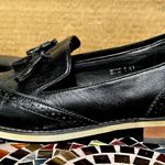 Mona Flying Penny Loafer Shoes Heeled Almond Toe Tassel Tie Leather Black 10.5 Photo 3