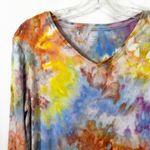 Chico's  Large Top Handmade Tie Dye V Neck 3/4 Sleeve Earthy Boho Orange Blue 1746 Photo 3