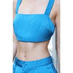 Blue Satin Sleeveless Crop Top & Trouser Pant Set S Photo 3