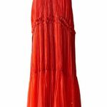 MARIA LUCIA HOHAN Maella Silk Tent Dress Red Chiffon Ruffled Plisse Halter Gown Size 10 Photo 3