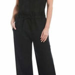 Bryn‎ Walker 100% LINEN JUMPSUIT Size Large Cinched Waist Short Sleeve Black Photo 0
