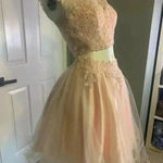May Queen Couture Two Pieces Short Prom Dress With Precious Beads. Pink Size 8 Photo 2